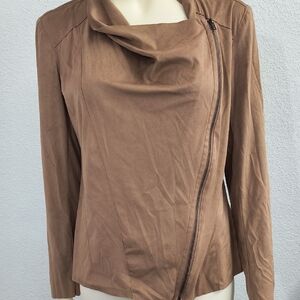 Lily White Brown Faux Suede Asymmetrical Zip Blouse
